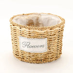 panier vannerie transparent insert plastique fleurs artificielles rustique intérieur bleu carreaux