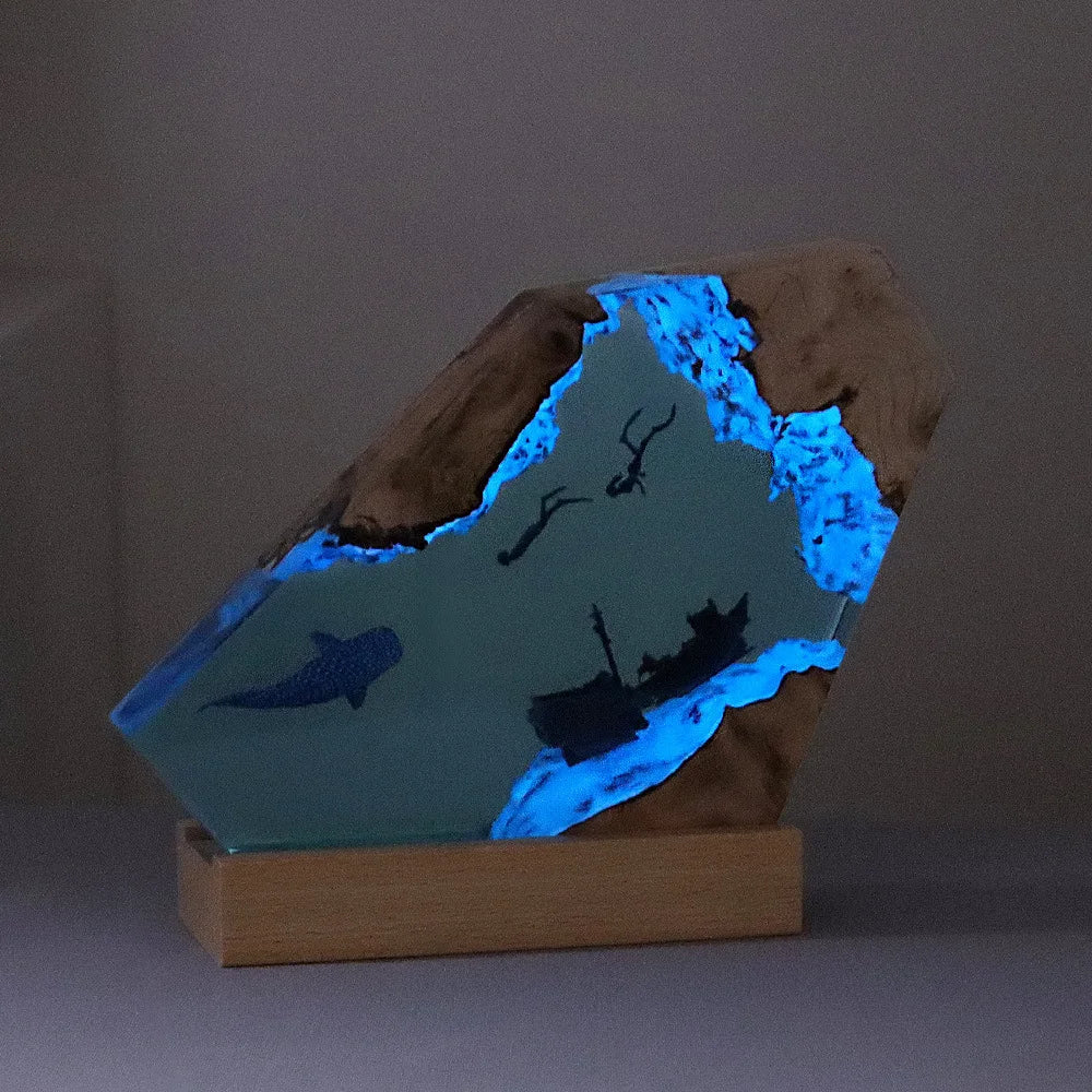 lampe décorative résine sous marine baleine plongeurs épave bateau marin naturel