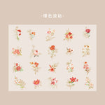 sticker floral adhésif bleu vert doré fleurs feuilles décoration carnet artisanal 40pcs