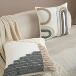 coussin géométrique moderne polyester gris beige amovible lavable contemporain decoration interieur tufter boheme