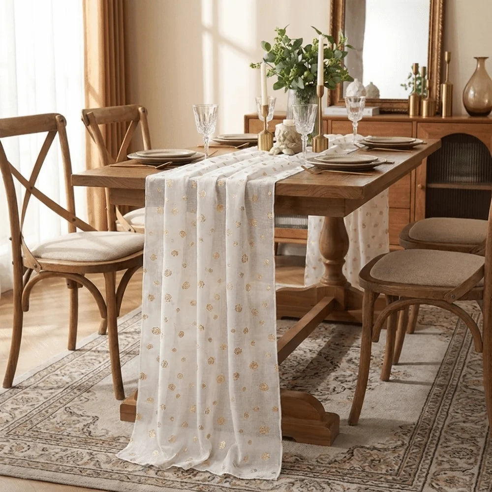 chemin table fleurs dorées vert olive classique noël saint valentin transparent résistant taches