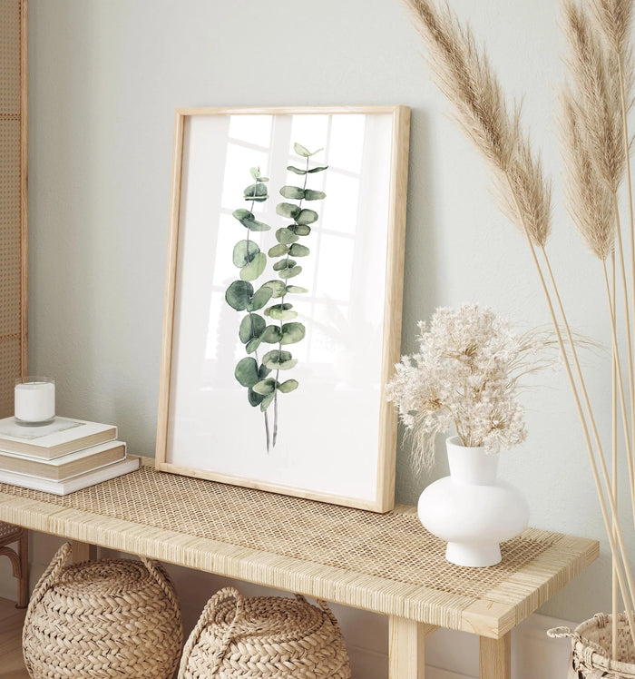 affiches minimalistes feuilles eucalyptus vert blanc decoration salon chambre cuisine 30x40cm 40x50cm 50x70cm