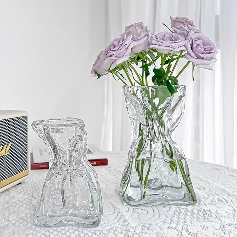 vase transparent verre texturé moderne intérieur décoration florale artificielle minimaliste table accueil