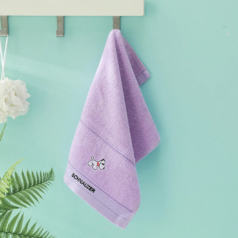 serviettes coton chien mignon violet jaune rose blanc bleu douces absorbantes moderne toilette