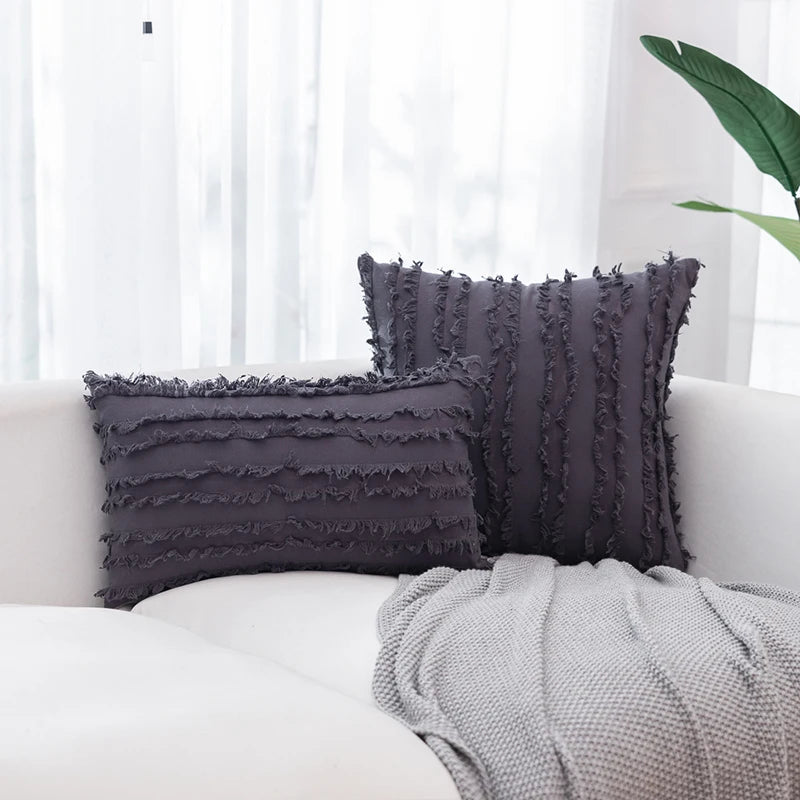coussins décoratifs lin coton gris beige jaune boho chic 30x50cm 45x45cm 50x50cm