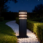 lampadaire moderne solaire extérieur panneau transparent minimaliste aspect boisé fixations sol lumière led aluminium