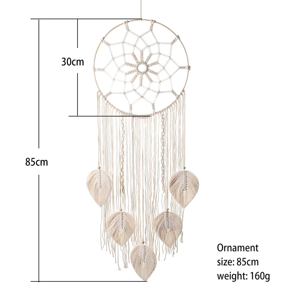 décoration murale attrape rêves macramé feuilles boho chic crochet textiles moderne maison salon