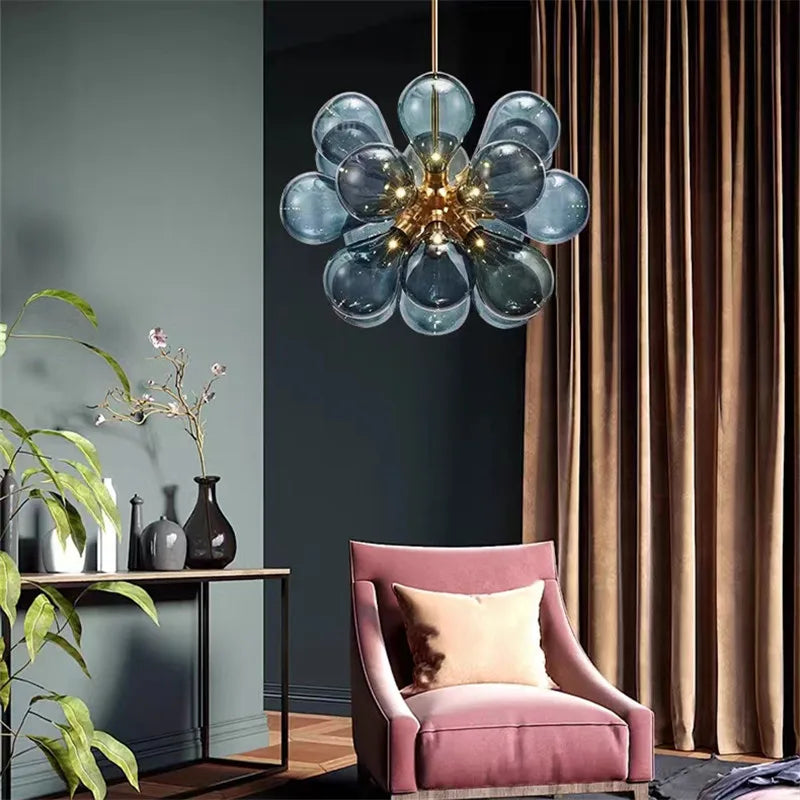 Suspension lumineuse boules vertes moderne ampoules led blanc doré floral