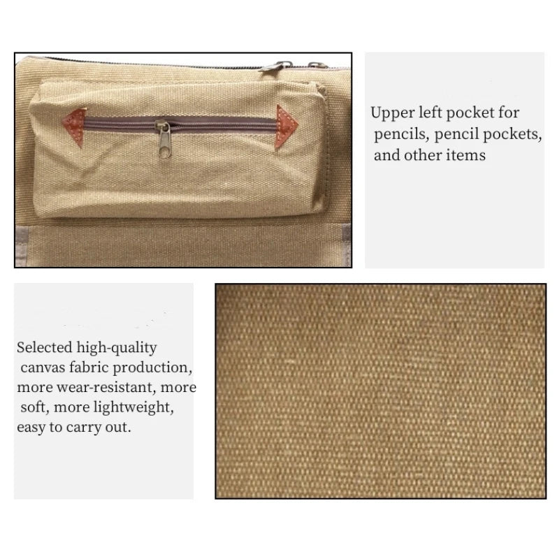 sac dos toile coton vintage beige gris vert olive poches crayons boîtes couleurs carnets