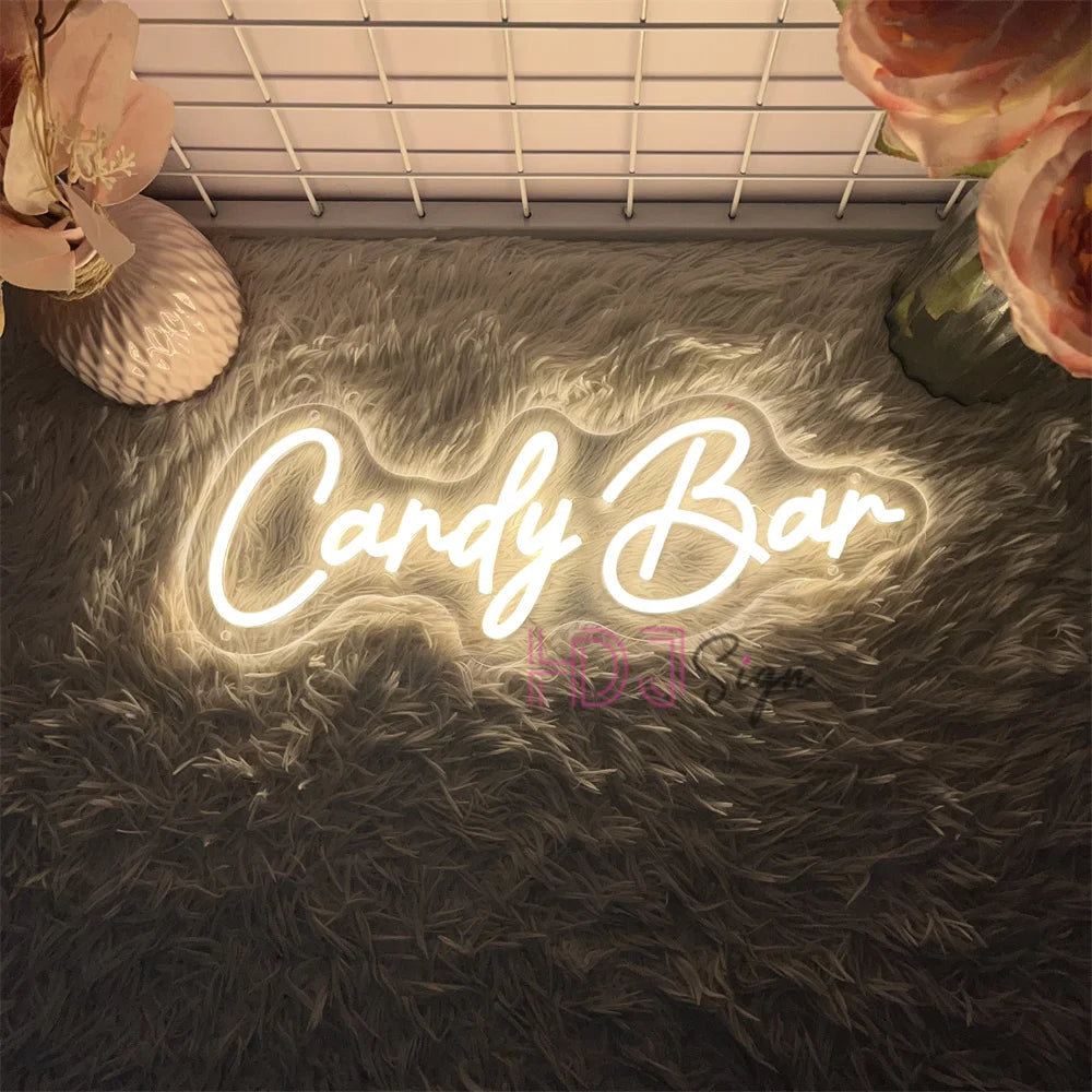 enseigne lumineuse néon Candy Bar blanc décoration chambre enfants mur opaque moderne