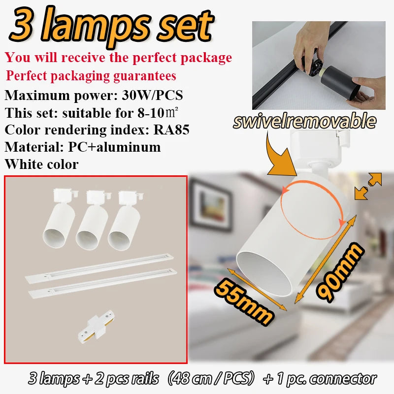 spots noir modernes gu10 12pcs fixés 55x90mm variable intensity