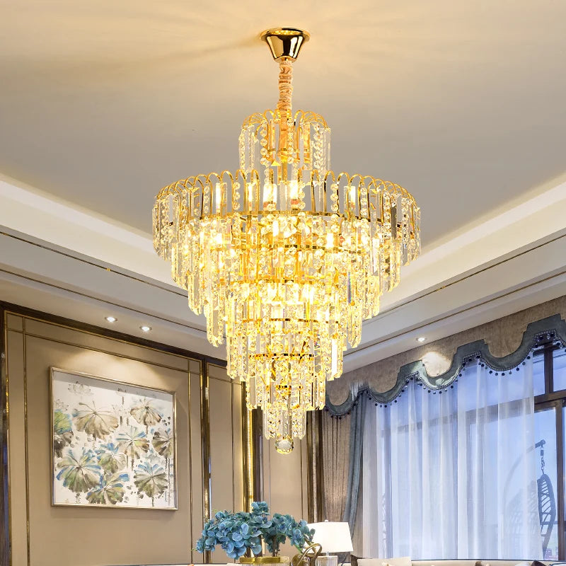 lustre pendentif cristal doré transparentes classique chambre salon
