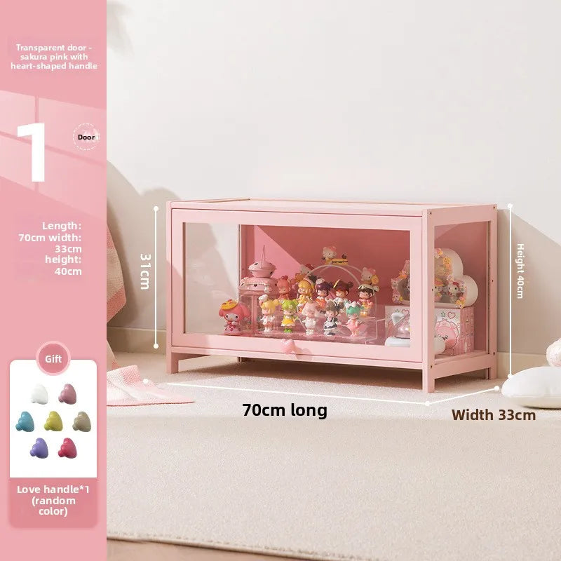 meuble rangement moderne portes transparent rose clair bambou 80cm large