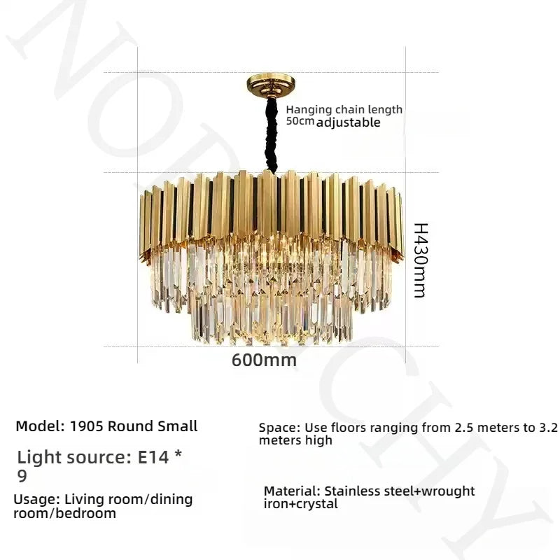 Lustre Cristal Acier Inoxydable Pendentif Éclairage Salon Salle Manger Moderne Élégant Touch Control