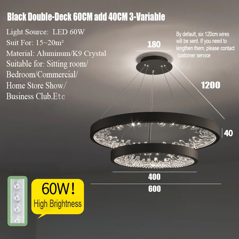 suspension lumineuse moderne or noir strass circulaire chambre salon led