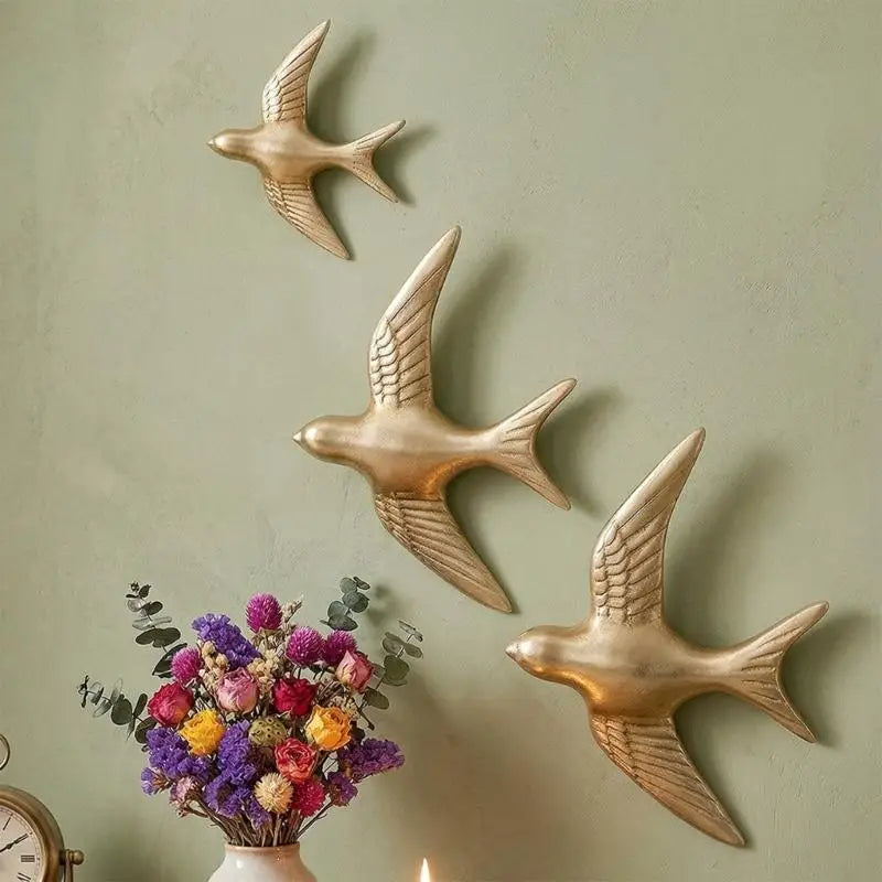 décorations murales oiseaux dorés relief plumes clips modernes artisanal salon 13.5cm 12.7cm 9cm 10.3cm