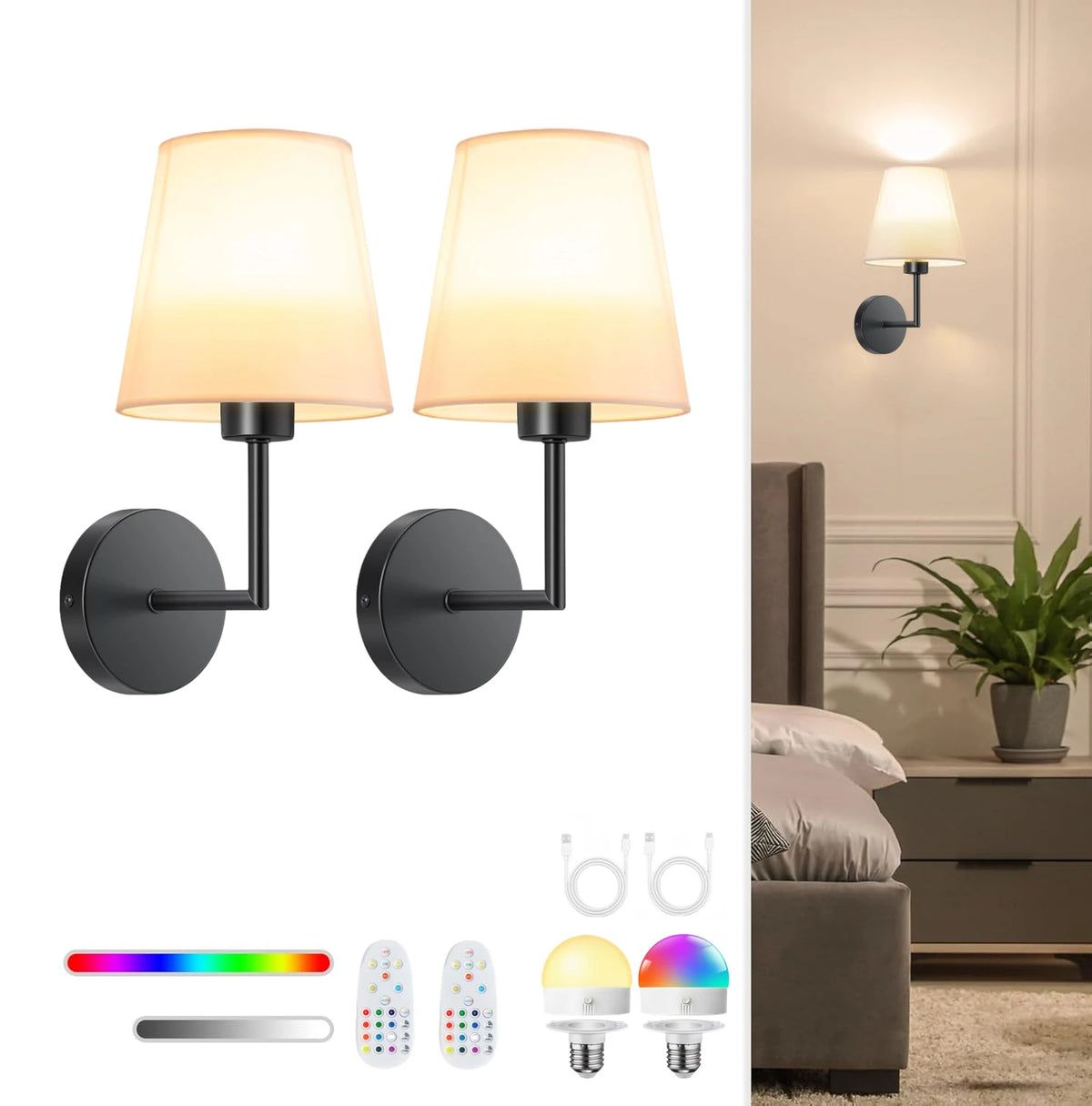 applique murale moderne dorée télécommande incluse éclairage led rechargeable 15 couleurs variées texture métallique
