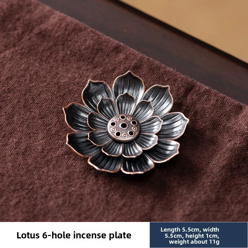 support encens fleur lotus métal noir doré artisanal traditionnel sans fixation brûleur encens salon