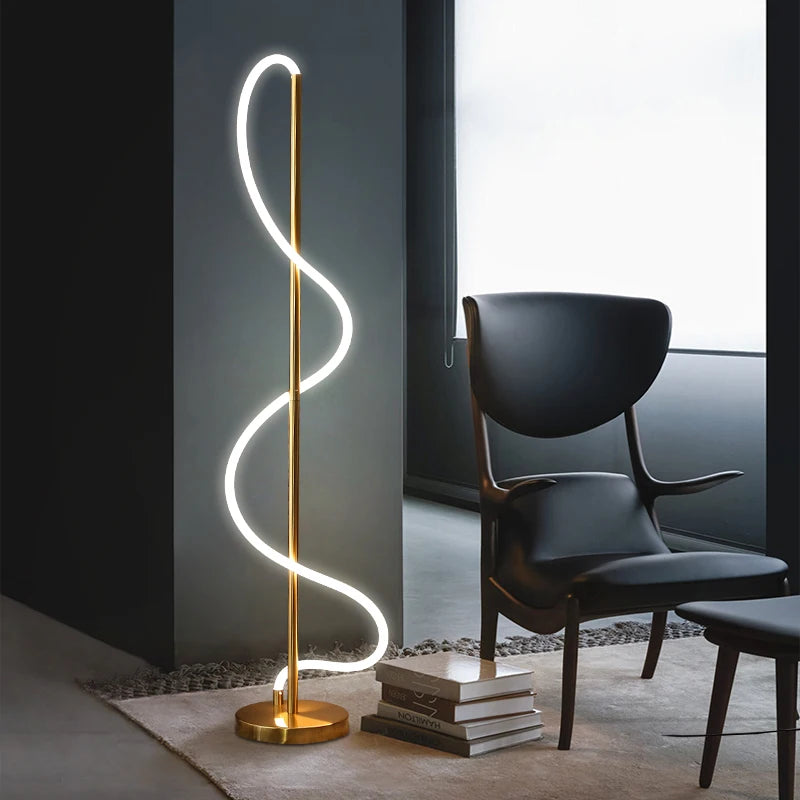lampe moderne or blanc spirale intérieur pied stable éclairage led chambre salon