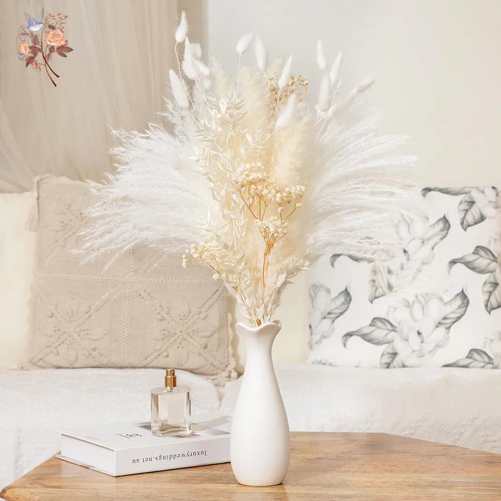 décoration maison bouquet fleurs séchées blanches naturel anniversaire baby shower mariage