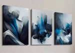 toile d'art abstrait contemporain gris bleu blanc fluides ondulations clips rectangle vertical set