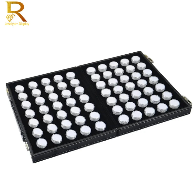 boîte bijoux simili cuir noir 60 compartiments clips velours intérieur classique