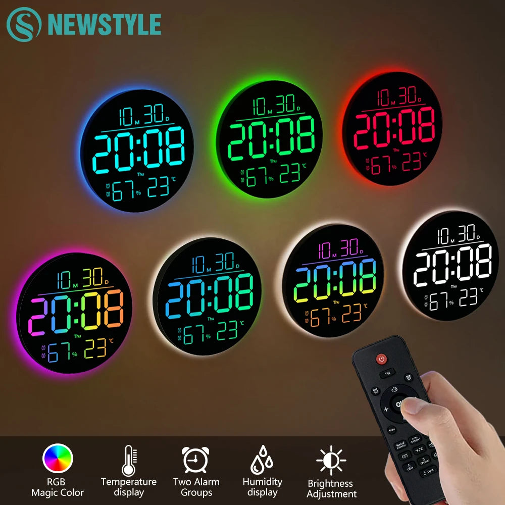 horloge murale numérique LED affichage heure date température alarme minuterie moderne