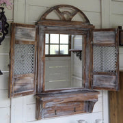 miroir decoratif mural rustique portes etagere fleur boise patine vintage shabby chic