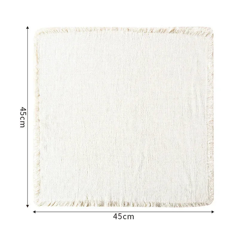 serviettes table carrées franges bleu marine rose clair gris blanc vert pastel moderne rustique
