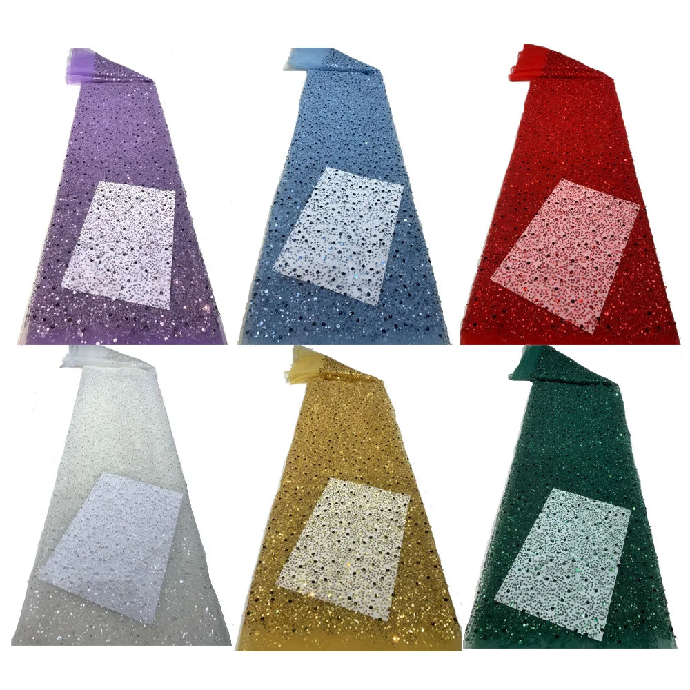 tissu dentelle paillettes polyester robe soirée violet bleu rouge or glamour élégant 130cm opacité