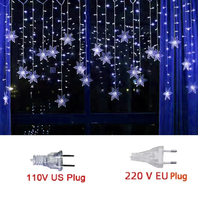 guirlande lumineuse flocons neige étoiles multicolore blanc rouge vert bleu décoration noël festive chambre