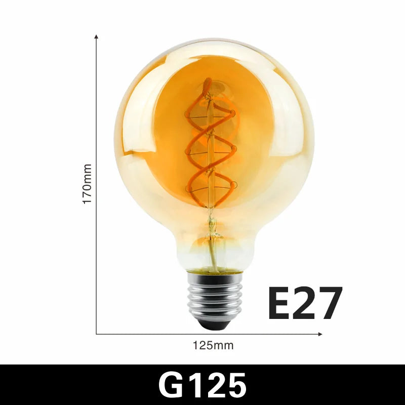 ampoules led spirale dorée retro translucides 2200k e27 4w 220v a60 c35 t45 st64