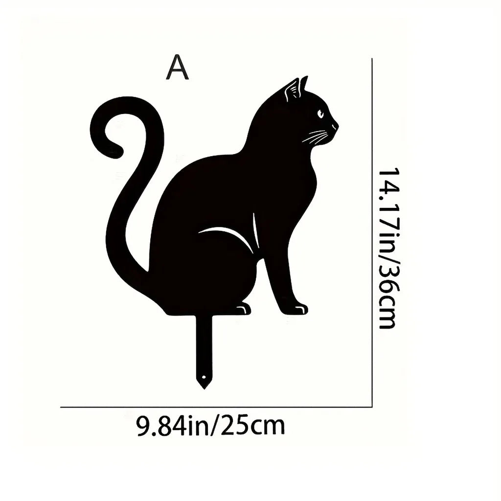 statue extérieure chat noir silhouette moderne brillante minimaliste tringle fixée jardin