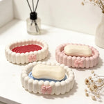 support savon blanc rose moderne nœud boudiné double couche drainage salle bain