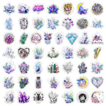 sticker illustration artistique violet bleu blanc fleurs lunes géométrique adhésif transparent portable téléphone ordinateur