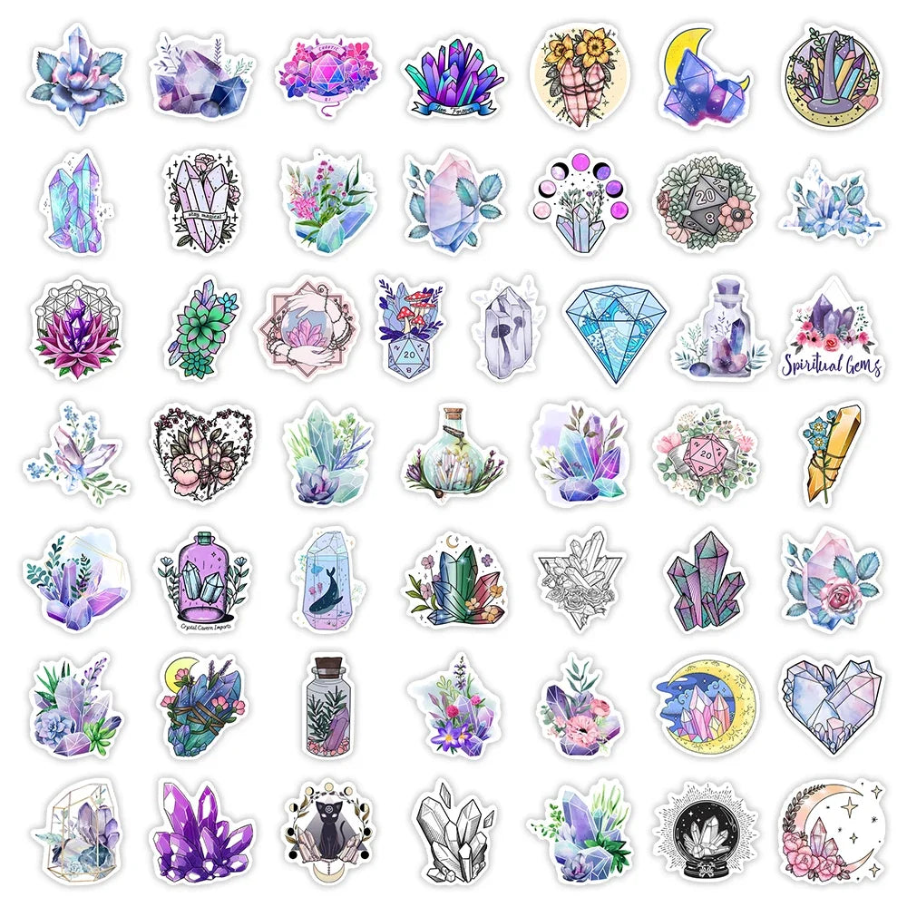 sticker illustration artistique violet bleu blanc fleurs lunes géométrique adhésif transparent portable téléphone ordinateur