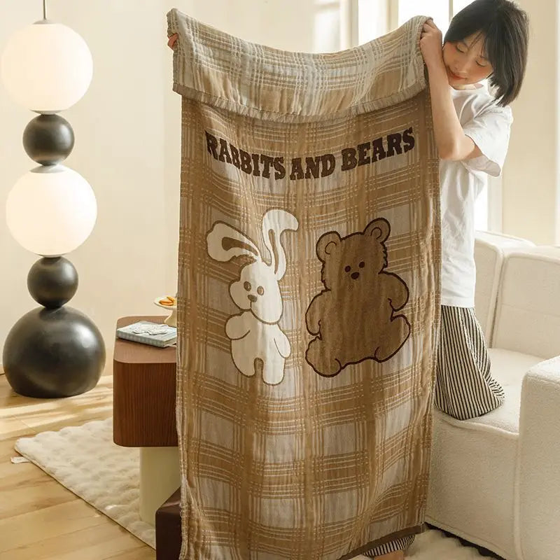 serviette bain coton dessin animé ours lapins séchage rapide moderne douce enfant toilettage grise