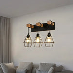 applique murale industrielle triple ampoule noir bois clair vintage mur trois lumières