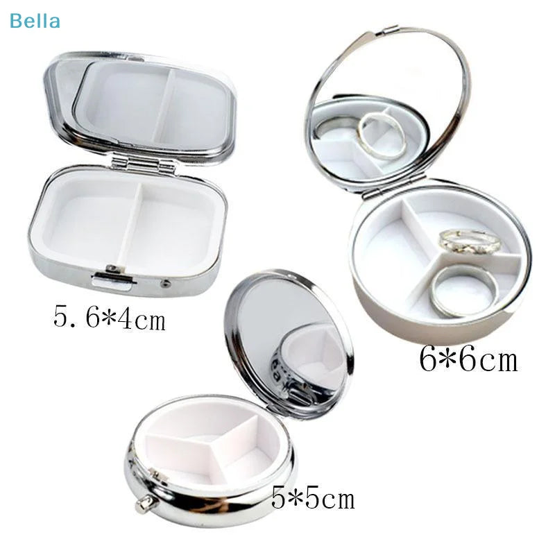 boîte pilules compartiments moderne argenté blanc organisation voyage étui medicaments bijoux porte clé compact