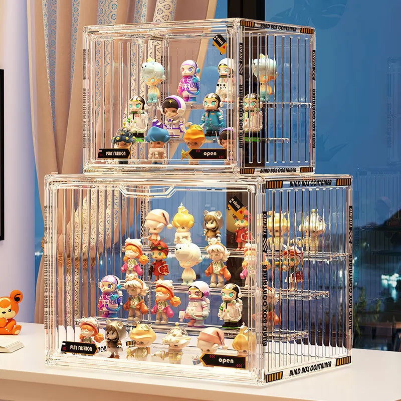 présentoir transparent empilable figurines collection multicolores modernes stylisés respectueux environnement