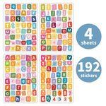 sticker autocollant multicolore lettre chiffre moderne enfantin 192 pièces opaques carreaux journalisation scrapbooking