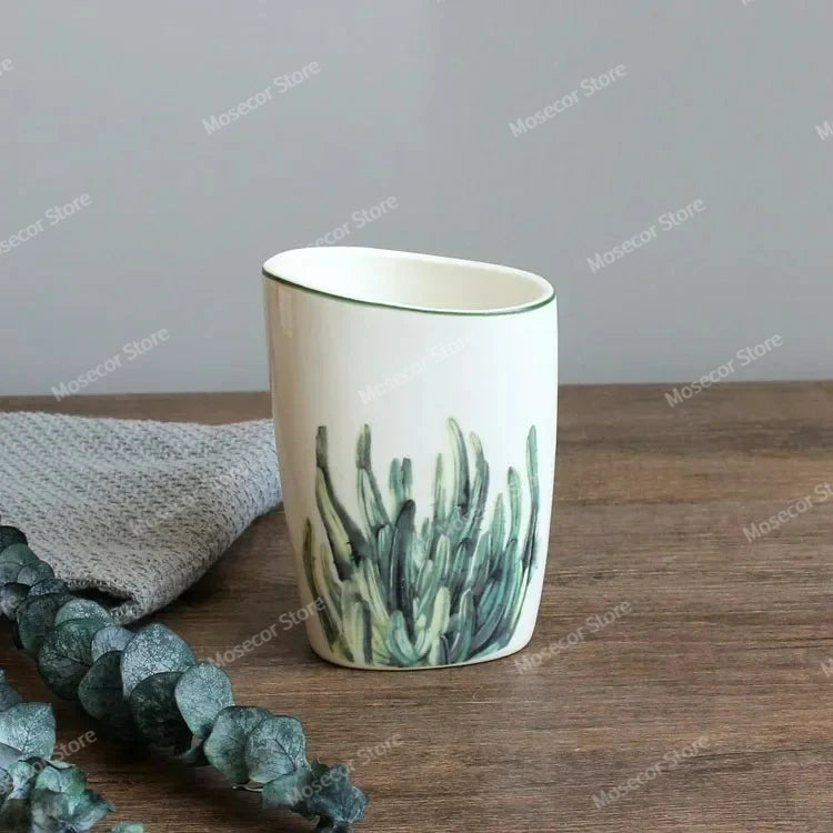 ensemble vaisselle salle bain blanc motifs floraux moderne distributeur savon tasses dents bol savon