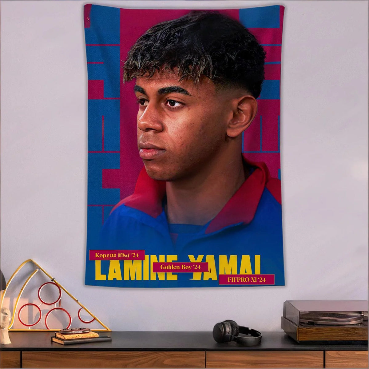 tapisserie polyester moderne football espagnol bleu rose blanc logo club numéro spotify chambre décoration