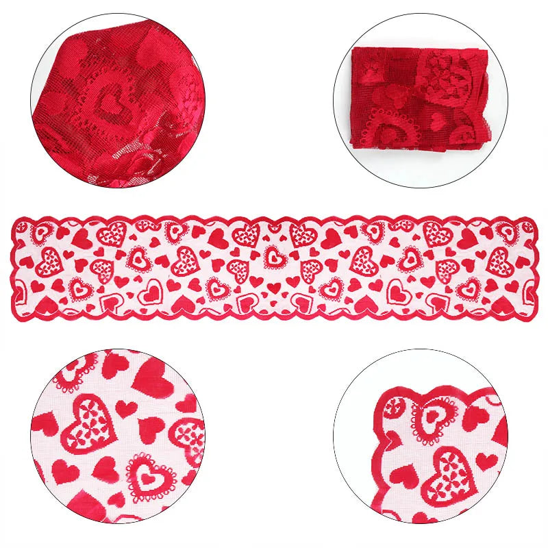 nappe dentelle rouge coeurs semi transparent saint valentin mariage anniversaire décoration festive table romantique