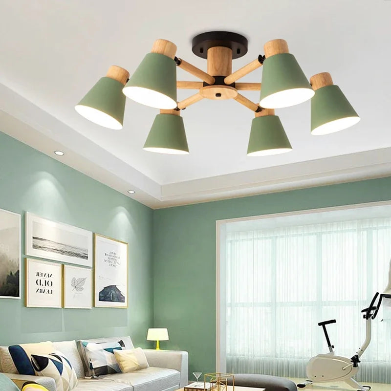 lampe suspendue conique bois blanc moderne scandinave ampoules e27 ajustable suction chambre salonhôtel restaurant