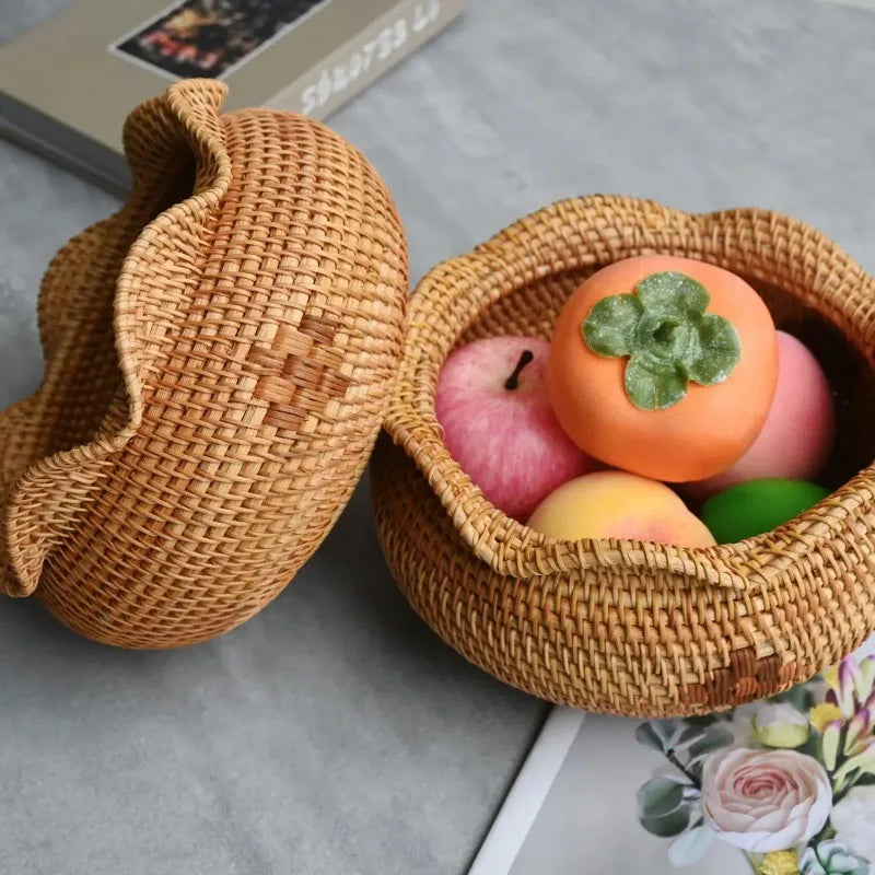 panier rangement osier marron clair motifs géométriques traditionnel fruits décoration maison rustic