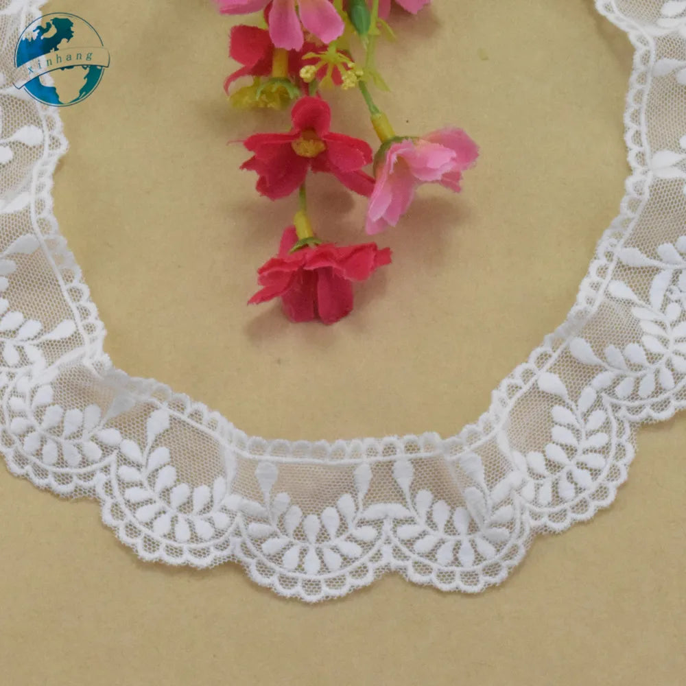 dentelle brodée feuilles blanc classique 3cm large translucide coton nylon écolo bricolage mariage