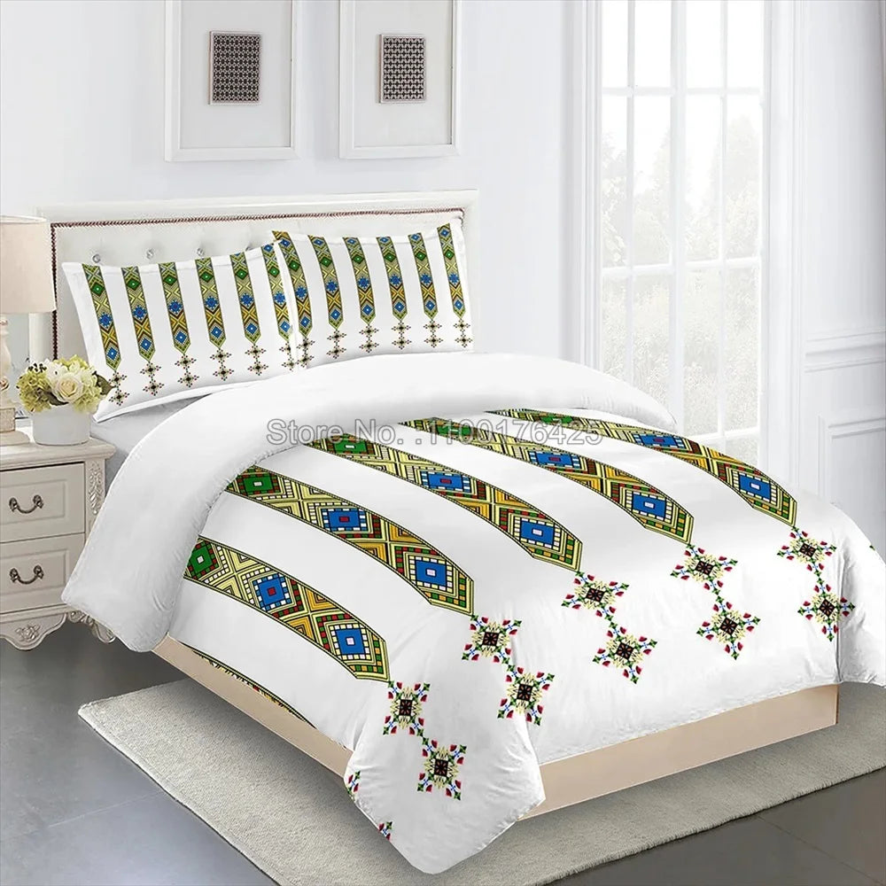 Parure de lit ethnique érythréenne en polyester brossé