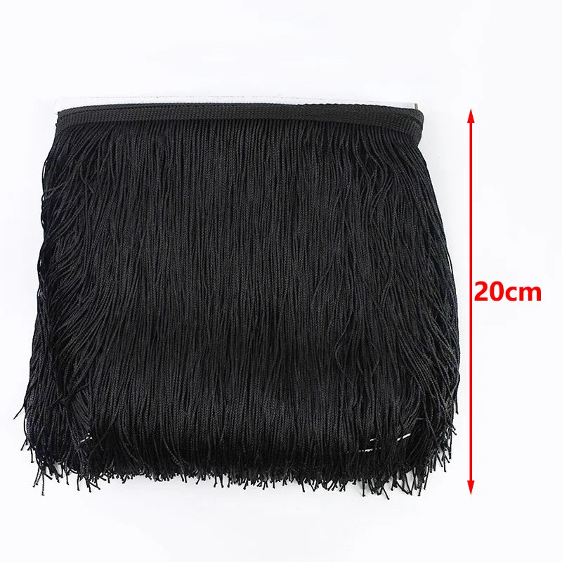 franges polyester tasseaux noir blanc décoratives rideaux vêtements danse rayées 10cm 15cm 20cm 30cm