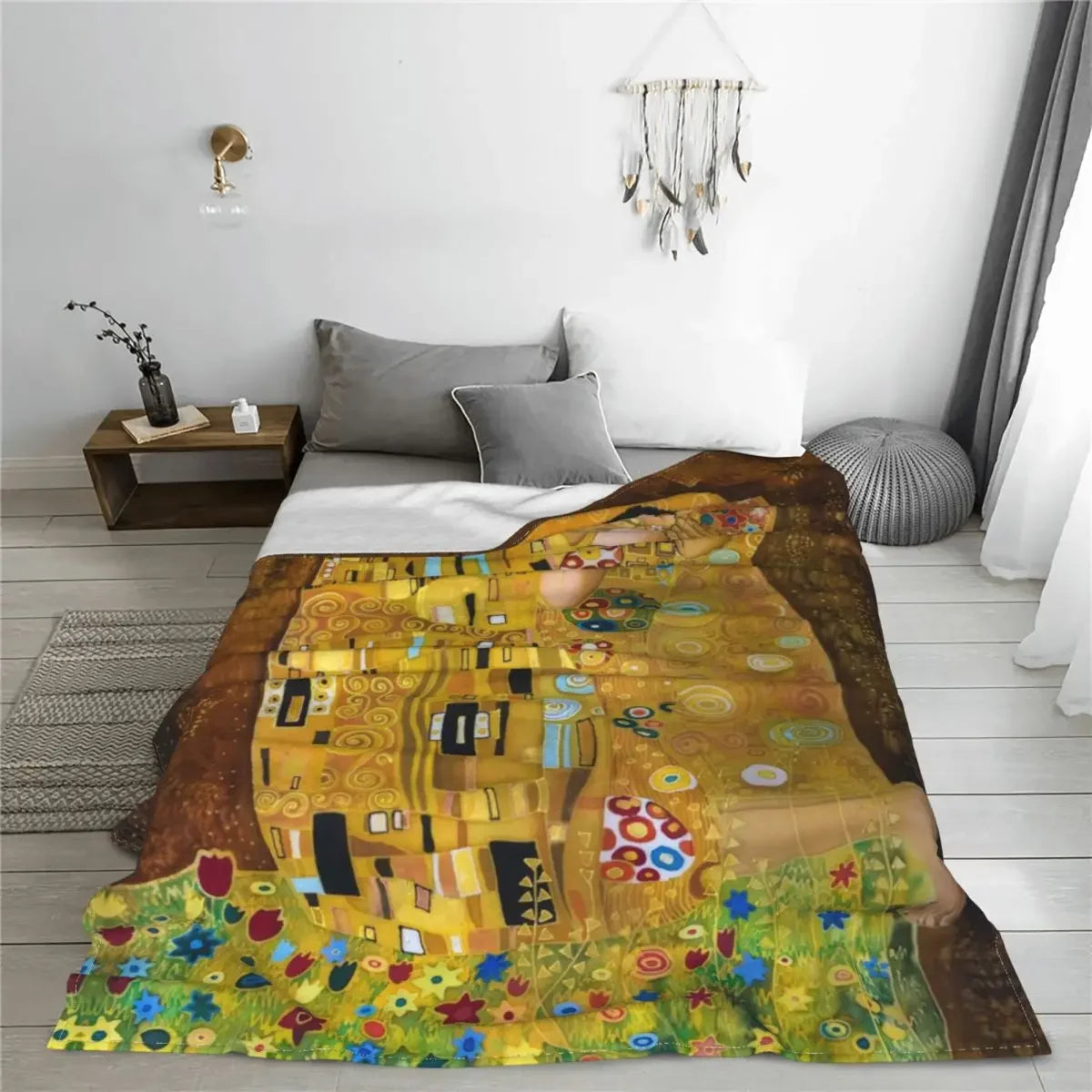 couverture multicolore klimt baiser peluche abstraite classique portable voyage printemps automne